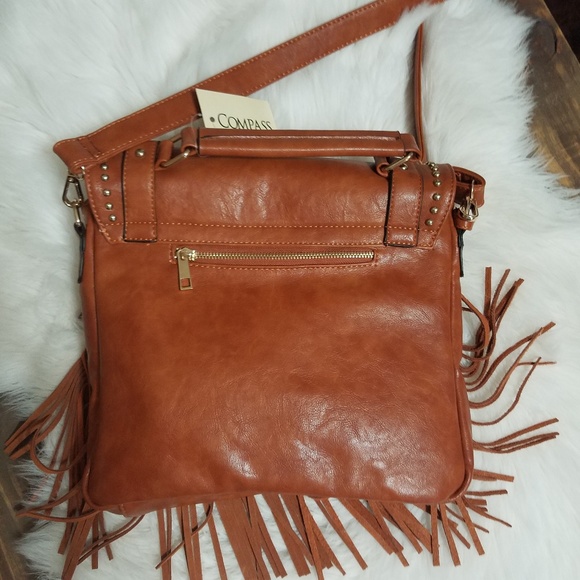 Brown faux leather fringe crossbody purse handbag - Picture 6 of 7
